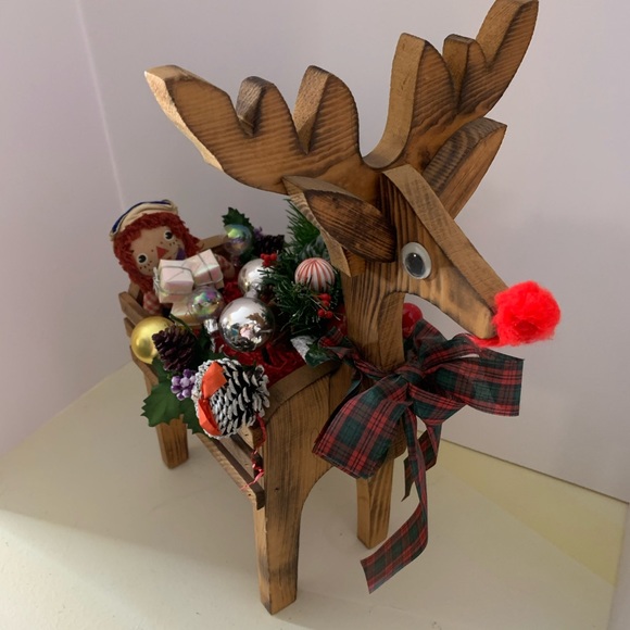 Other - Vintage Wooden Rudolph Reindeer With Decorations